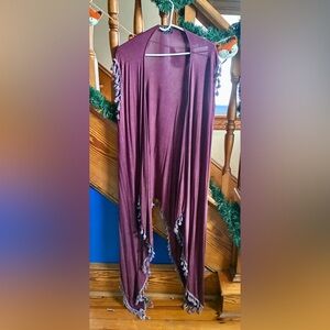 Pol open cardigan vest with fringe, size M.